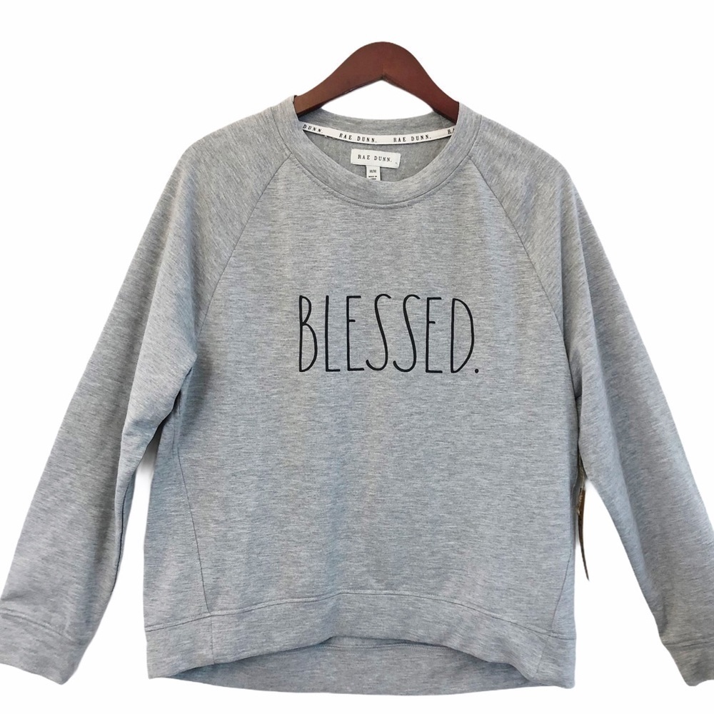 RAE DUNN NWT “Blessed” Crewneck Sweatshirt Top Size Medium in Heather Gray